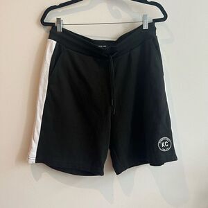 Kenneth Cole New York Cotton Blend White Stripe Black Unisex Sweat Shorts - Medi